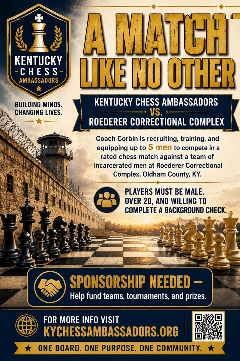 Kentucky Chess Ambassadors vs Roederer Correctional Complex match flyer